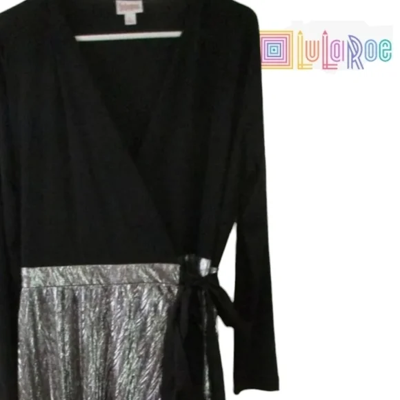 LULAROE DeAnne Wrap Dress Black & Silver Size 3XL New With Tags Party  Wedding